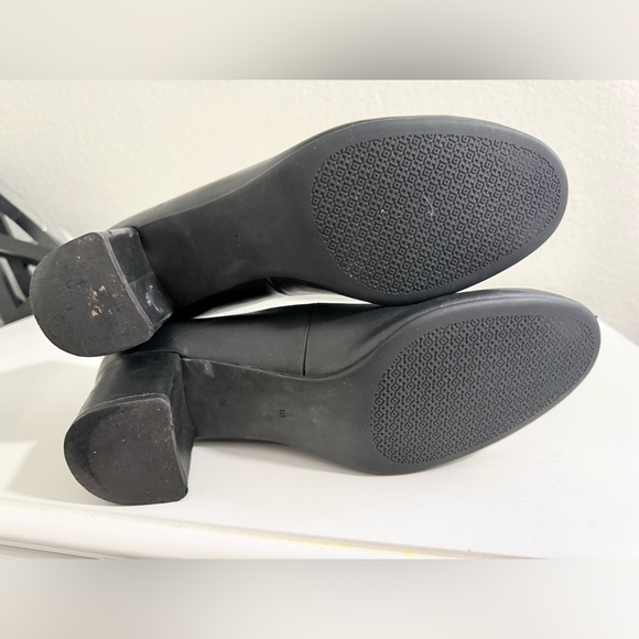 Tory Burch Black Block Heels with Gold Logo - Picture 7 of 7